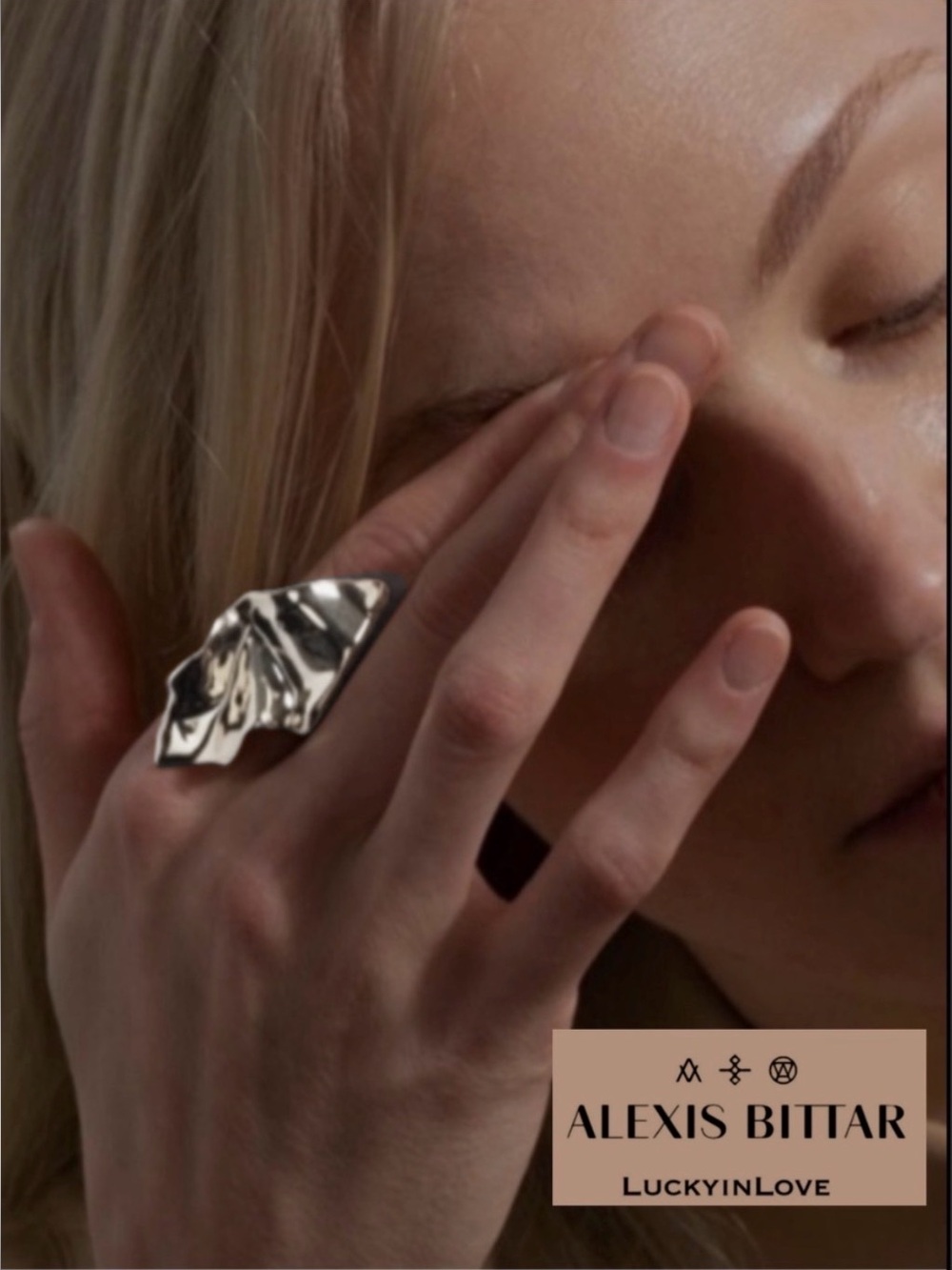 ALEXIS BITTAR NEW Silver Sculpted Modern Crumpled Liquid Metal Leaf Ring Size 7